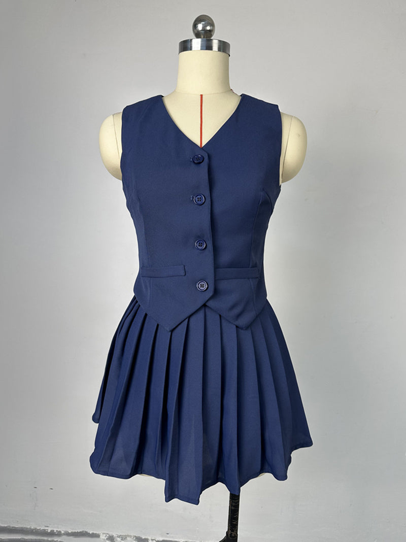 Vest Top and Pleated Mini Skirt Denim Sets