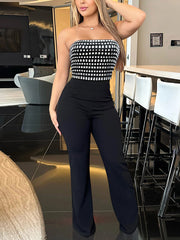 Chic Rhinestone Strapless Sexy Straight Jumpsuit