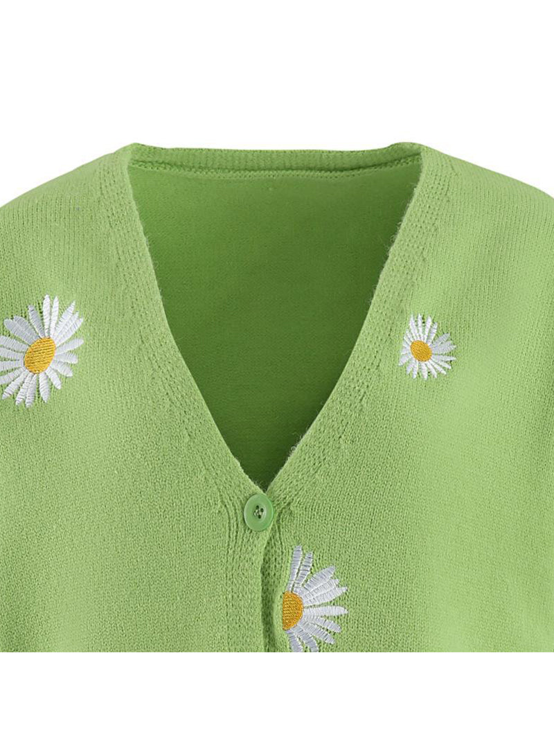 Fashion Embroidered Floral Button Cardigan Sweater