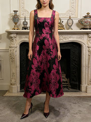 Fashion Print Floral Sleeveless Slim Midi Dress