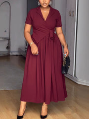 Casual Short Sleeve Cinched Waist Loose Maxi Dress