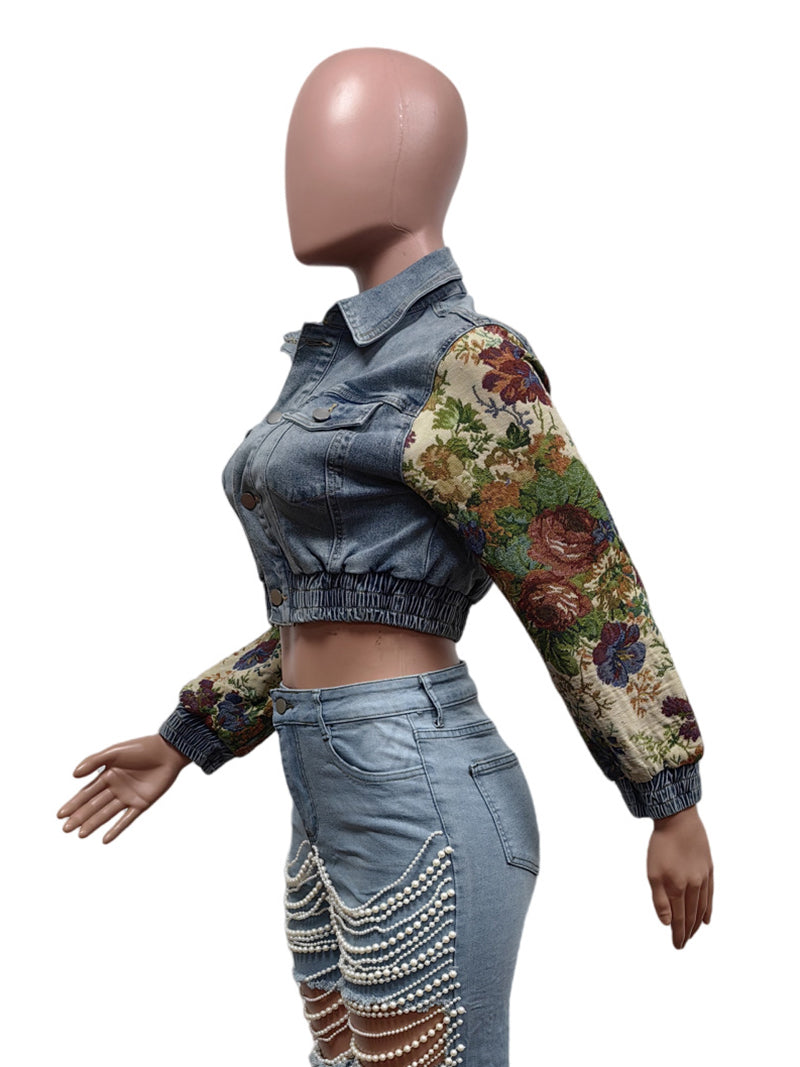 Chic Cropped Patchwork Denim Jacket