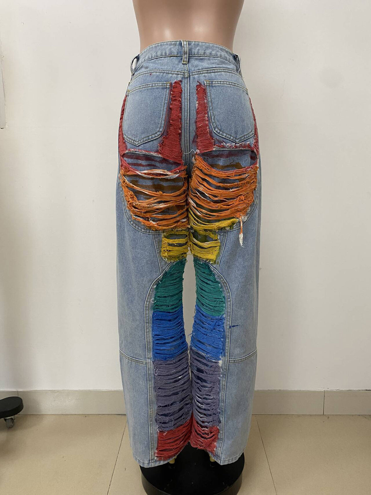 Fashion Gradient Color Ripped Straight Jeans