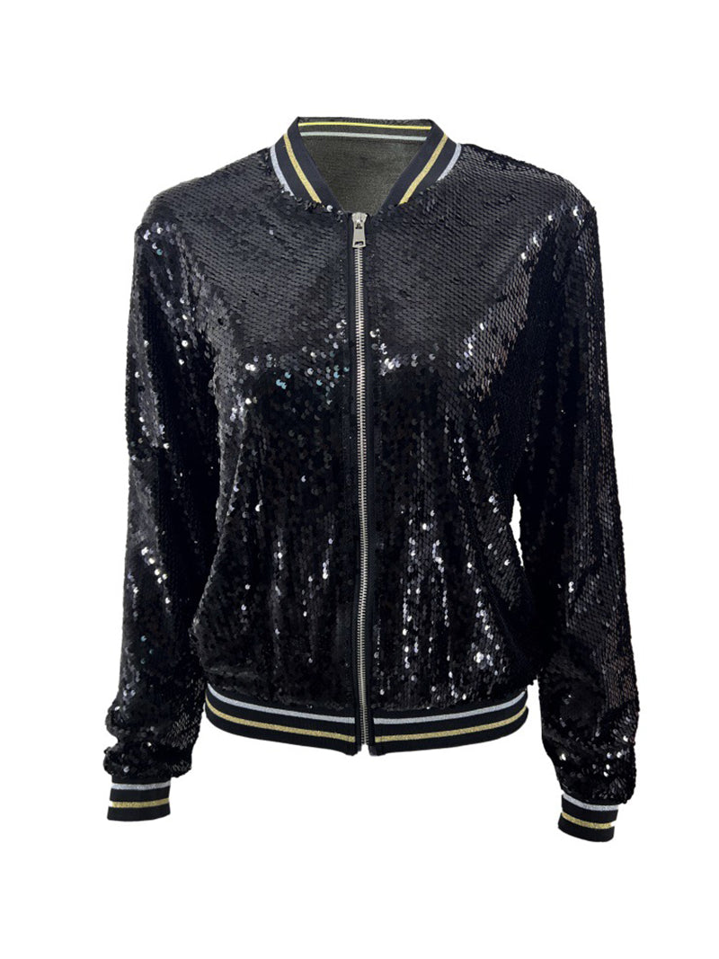 Casual Zipper Up Sequin Cardigan Jacket