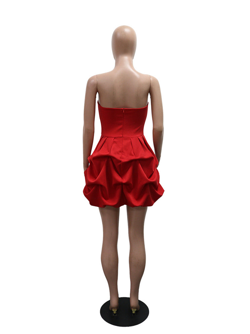 Elegant Ruffle Strapless Bandage Mini Dress