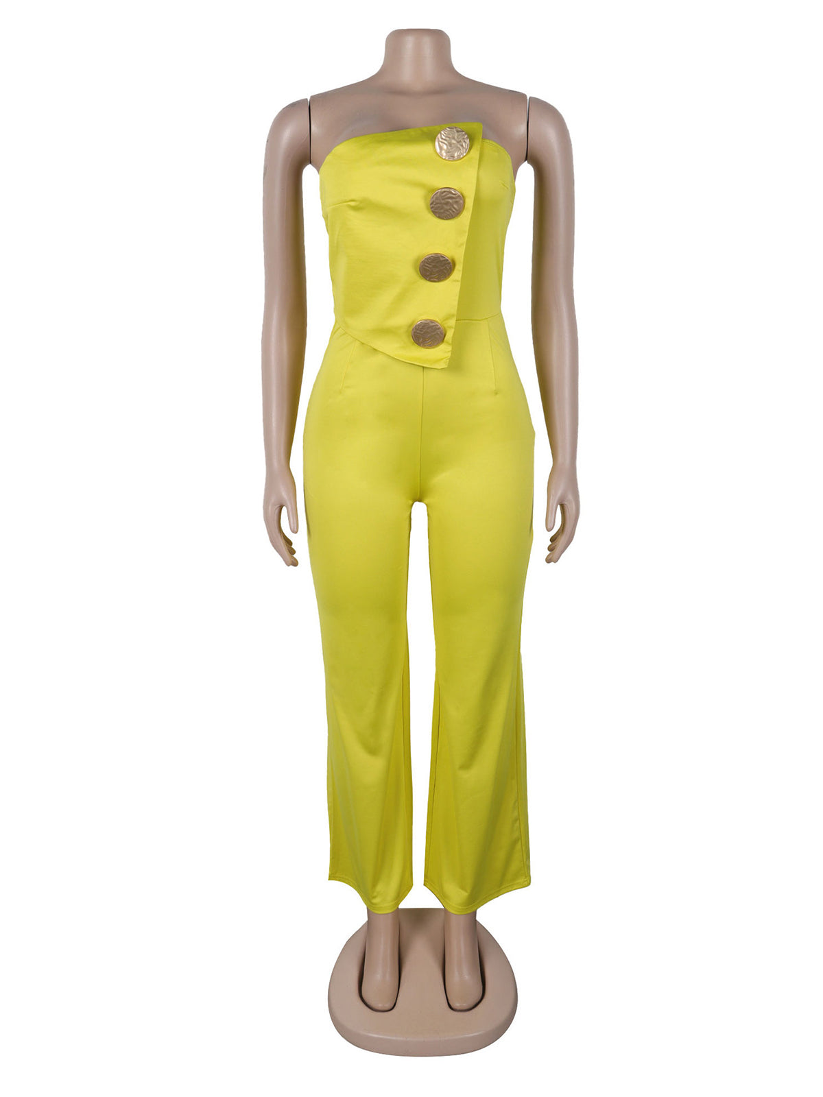 Flared Tube Top Button-Embellished Jumpsuit