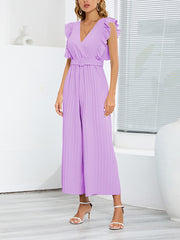 Casual Sleeveless Ruffles Slim Wide Leg Jumpsuit