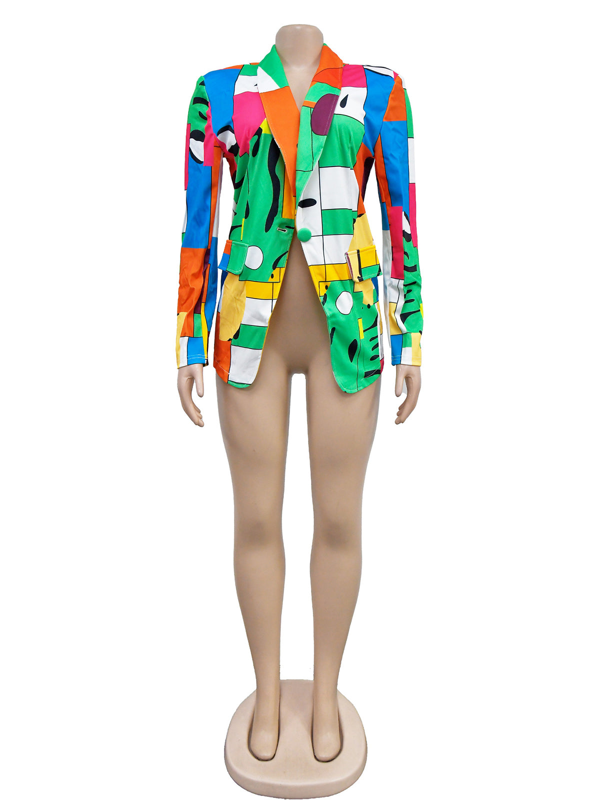 Fashion Colorful Dot Print Button Slim Blazer