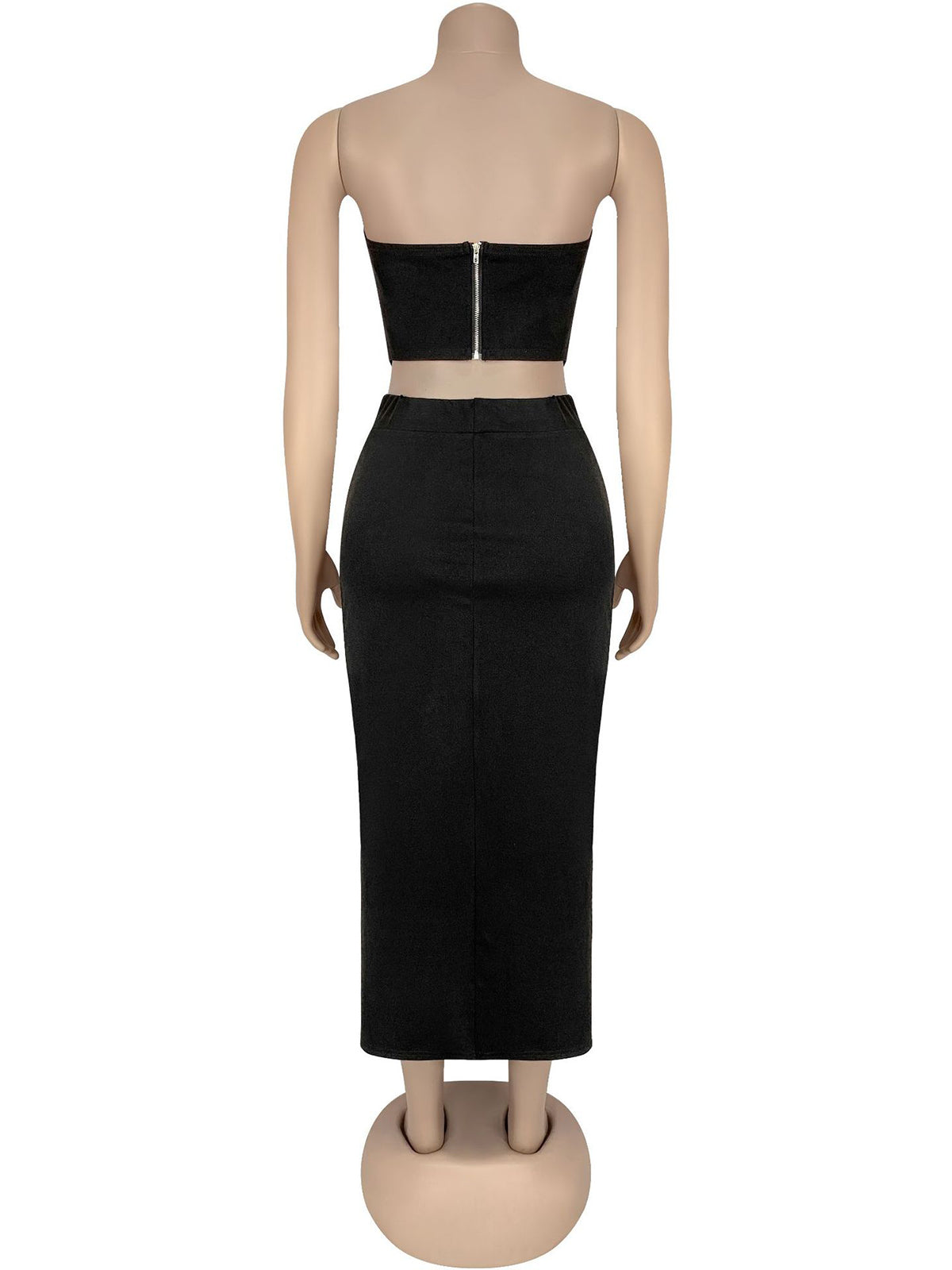 Sexy Lace-Up Tube Fitted Split Hem Skirt Sets