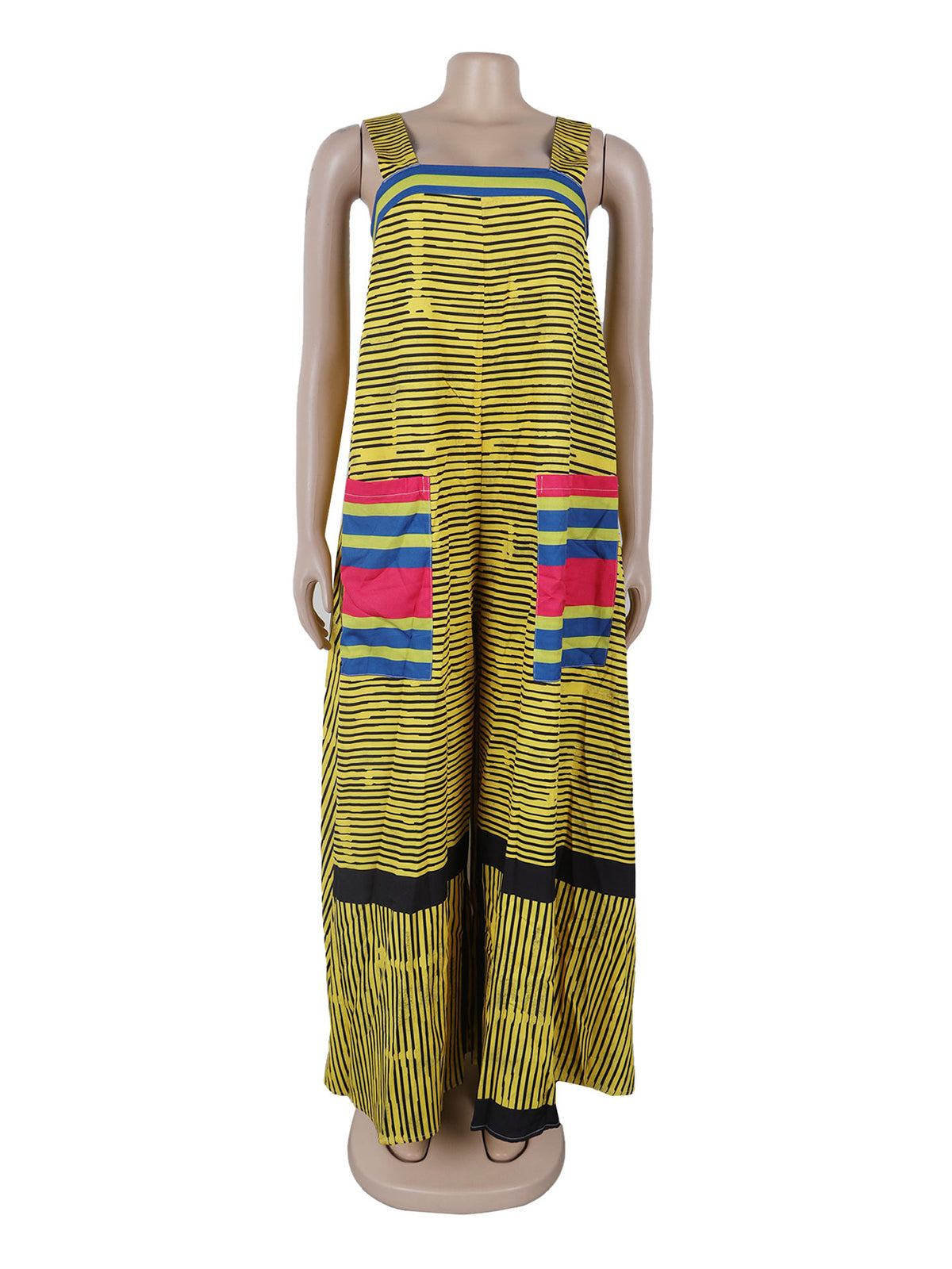 Sexy Striped Print Sleeveless Loose Wide Leg Jumpsuit