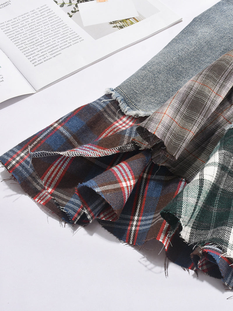 Fashion Strapless Plaids Patchwork Denim Dress