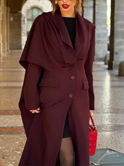 Solid Scarf Collar Asymmetrical Trench Coat