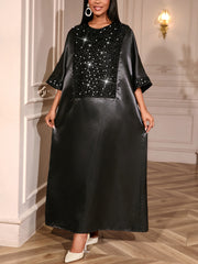 Elegant Round Neck Sequin Loose African Party Dress