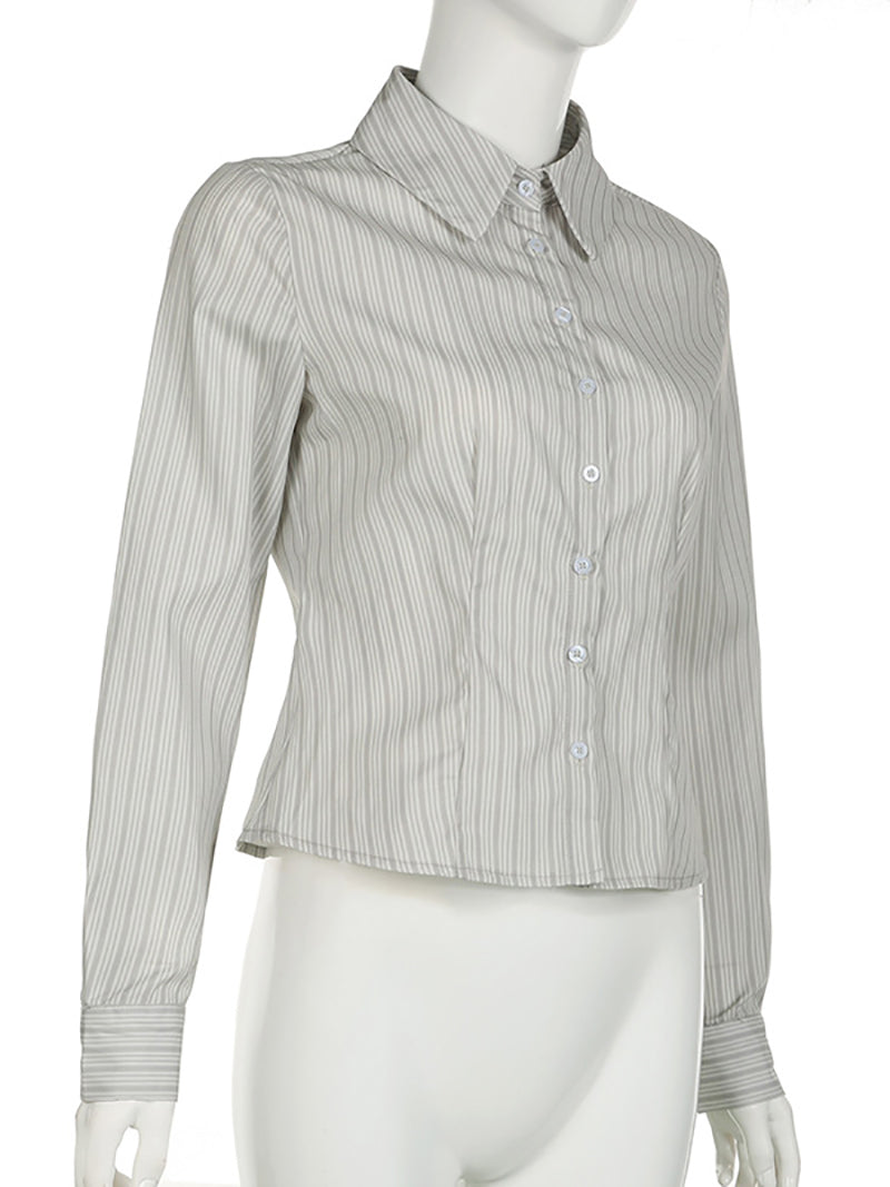 Casual Stripe Blouse Long Sleeve Slim Fit Shirt