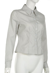 Casual Stripe Blouse Long Sleeve Slim Fit Shirt