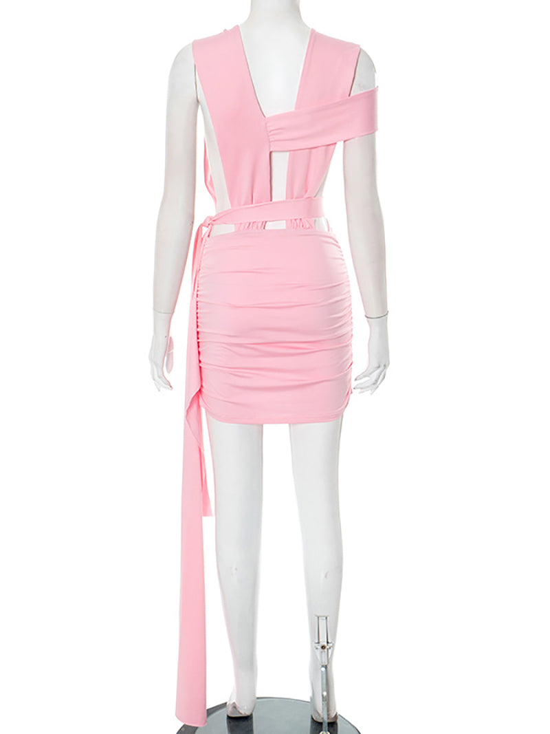 Sexy Hollow Cross Lace-Up Ribbon Bodycon Dress