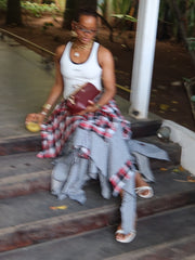 Plaid Asymmetric A Line Maxi Skirt