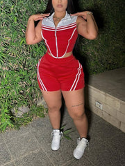 Casual Stripe Patchwork Sleeveless Top Shorts Sets