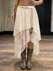 Elegant Asymmetrical Lace Midi Skirt