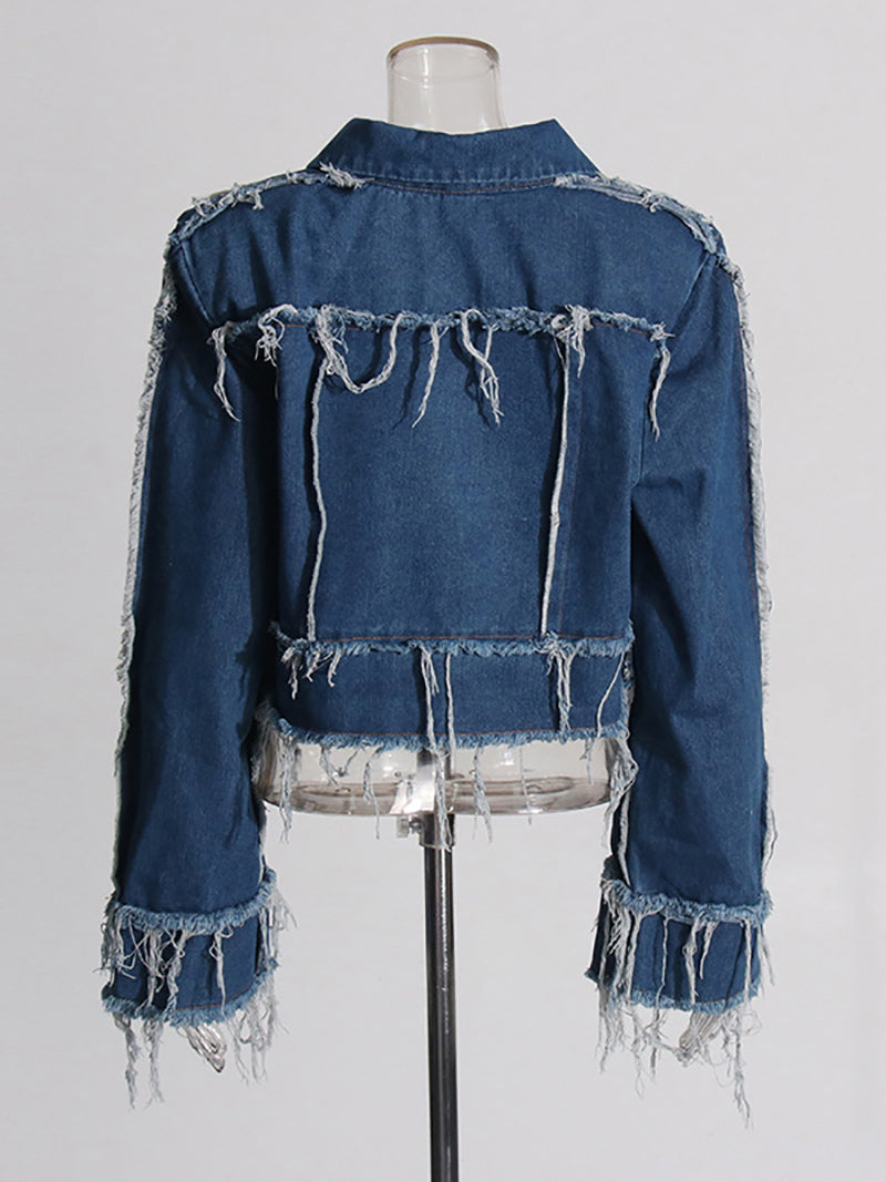 Fashion Tassel Cropped Denim Jacket