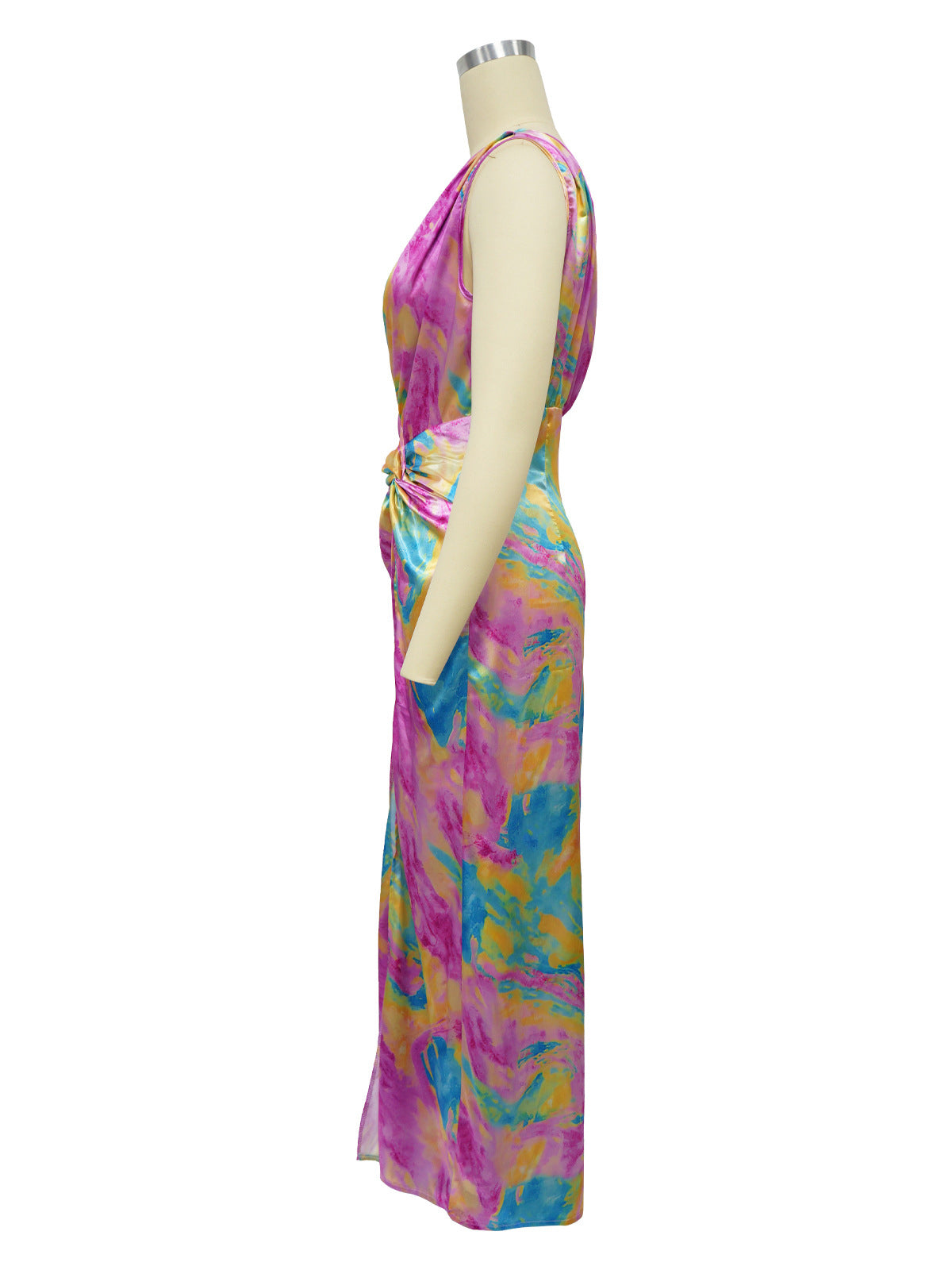 Sexy Tie-Dye Print Skew Shoulder High Slit Long Dress