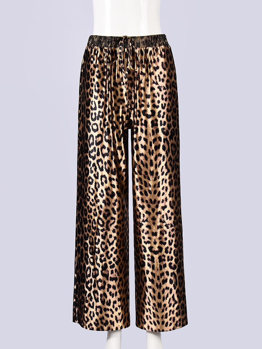 Fashion Leopard Print Satin Loose Pants