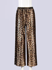 Fashion Leopard Print Satin Loose Pants