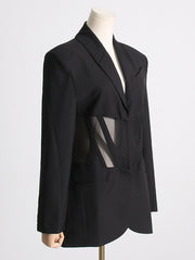 Sexy See Through Mesh Patchwork Slim Blazer