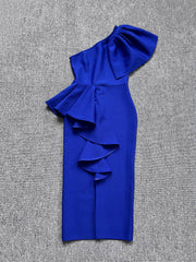 Slant Collar Sleeveless Split Club Party Midi Dress