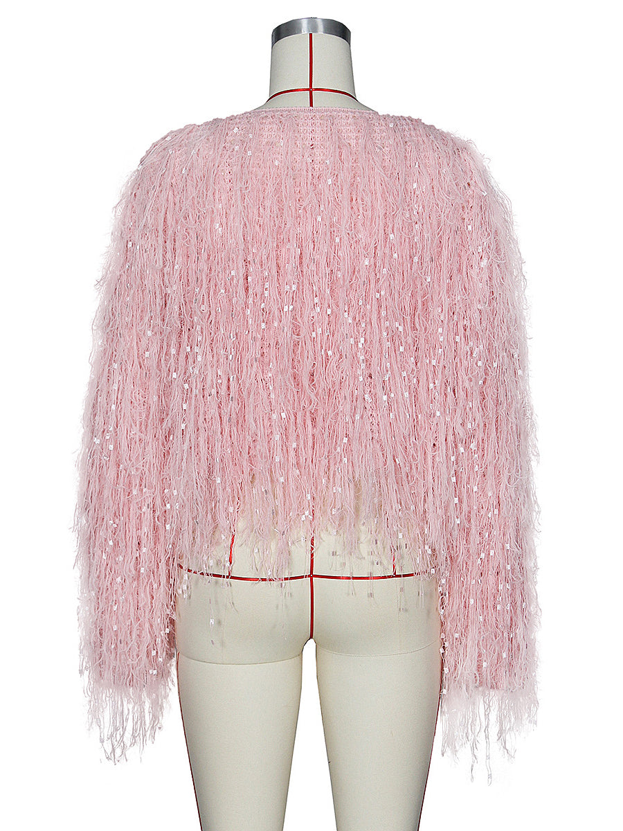 Neon Fringe Knit Casual Pullover Sweater
