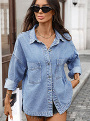 Slit Oversized Vintage Denim Shirt