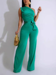 Solid Color Sleeveless Straight Jumpsuit