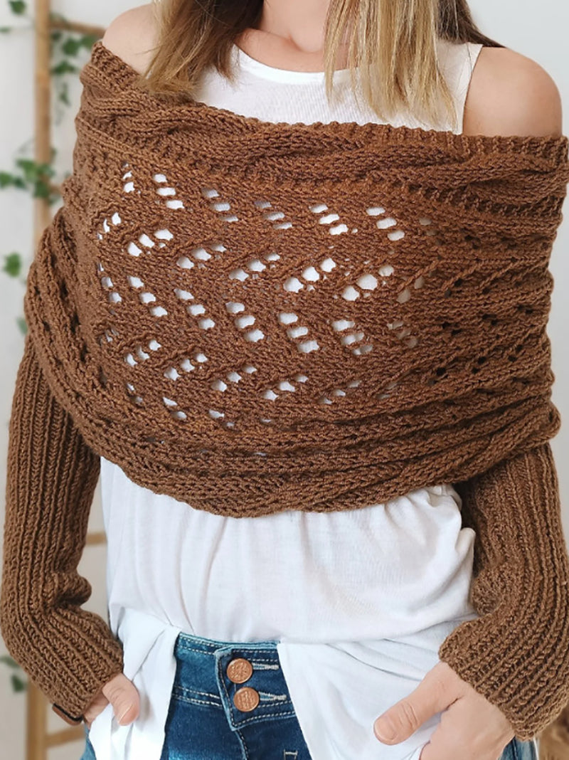 Knitted Cable Long Sleeves Hollow Crochet Scarf Top