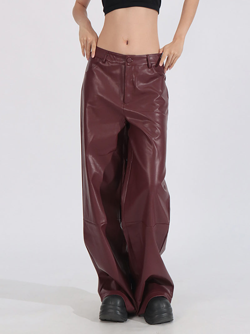 High Waist PU Leather Wide Leg Pants