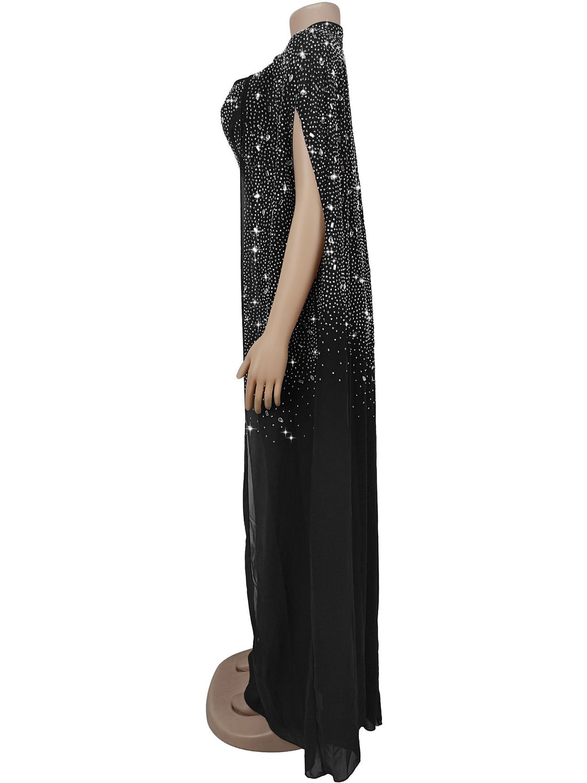Elegant Rhinestone Decor Mesh Shawl Maxi Dress