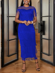 Elegant Mesh Patchwork Layered Fringe Dress