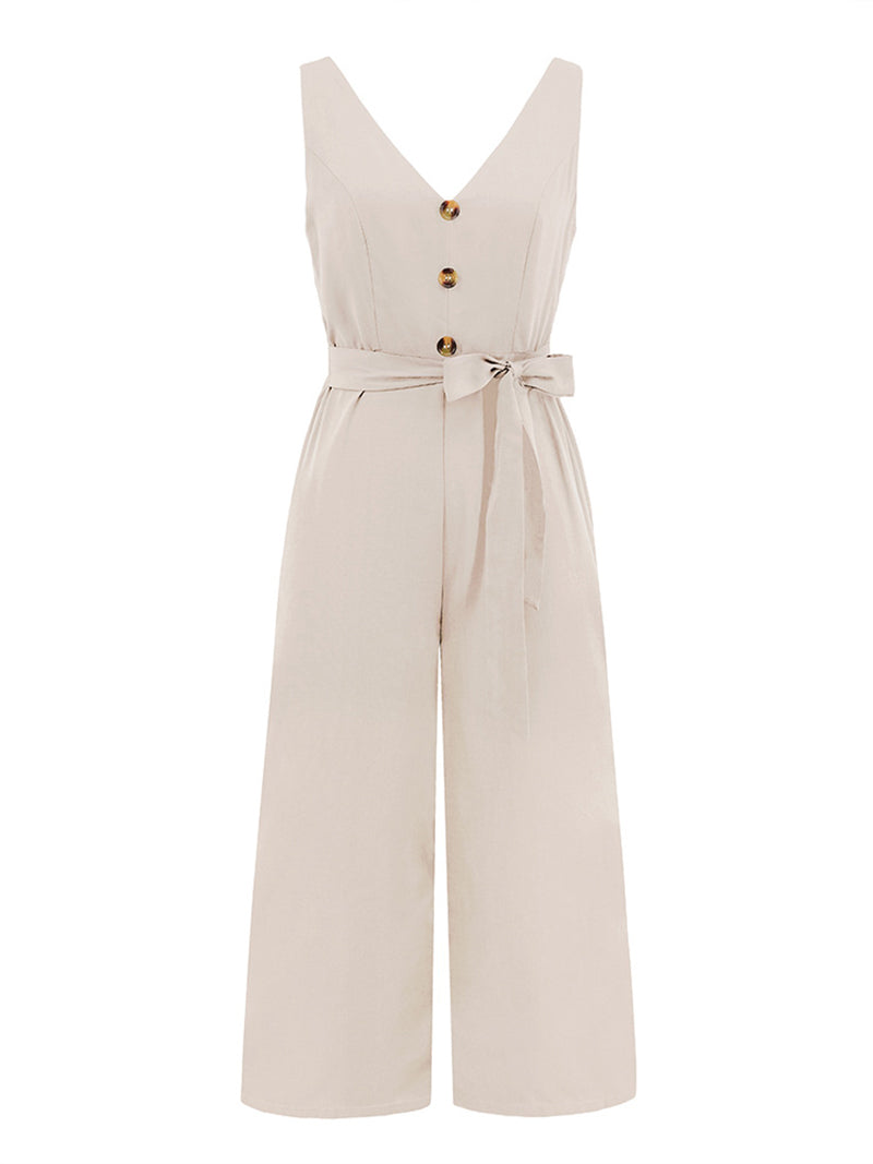 Casual V Neck Slim Jumpsuit