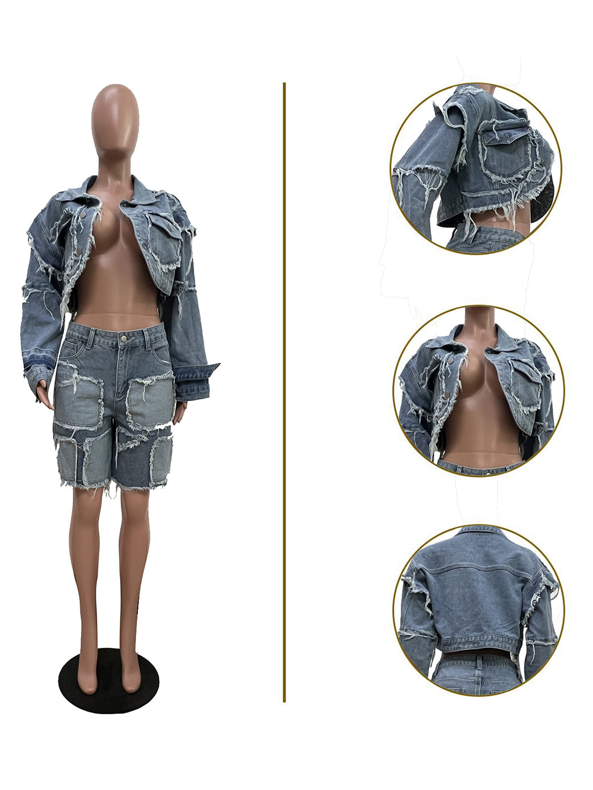 Casual Denim Cropped Jacket and Shorts Set