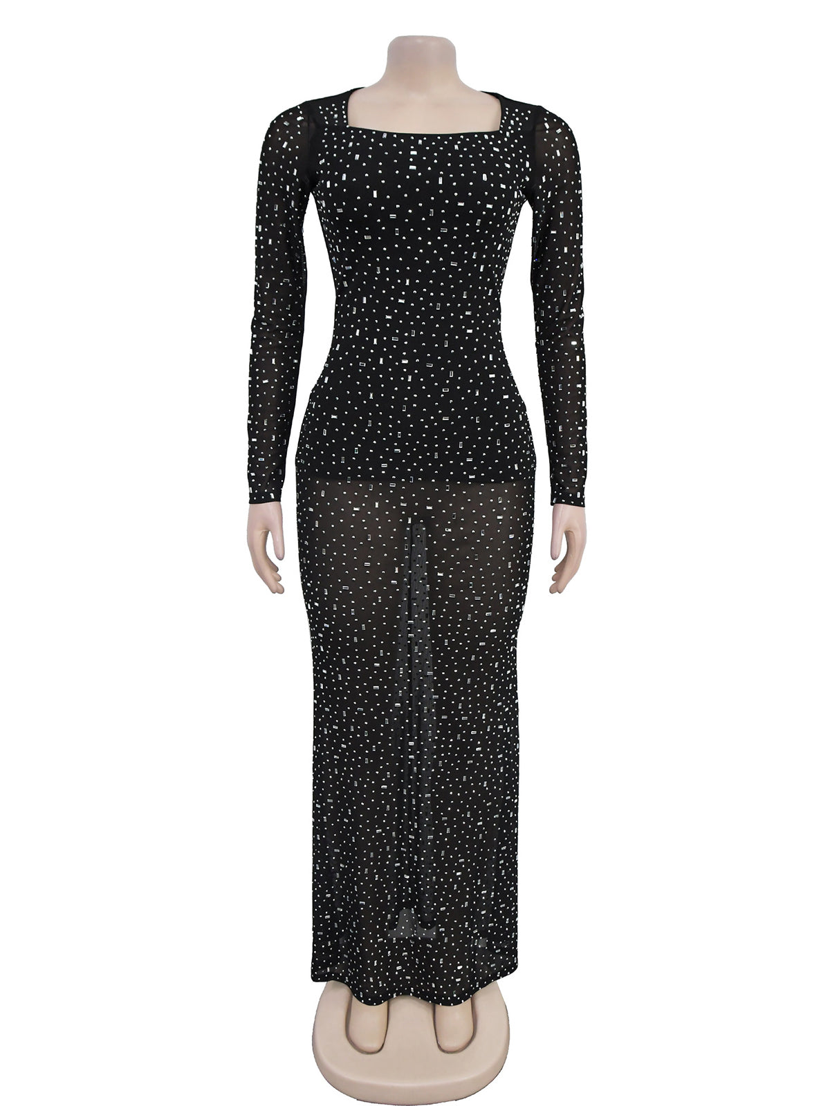 See Through Mesh Sparkly Rhinestone Party Dress