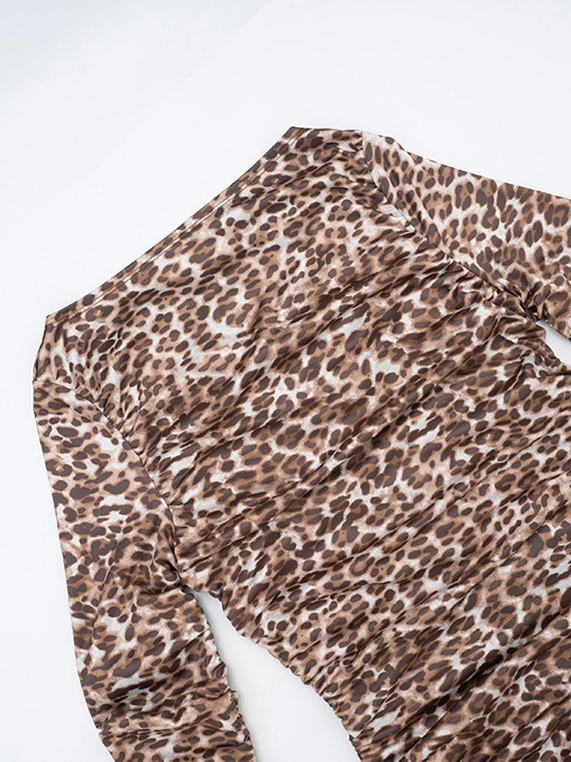 Sexy O-Neck Mesh Leopard Print Bodycon Romper