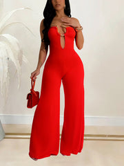 Patchwork Hollow Out Wide Leg Jumpsuits