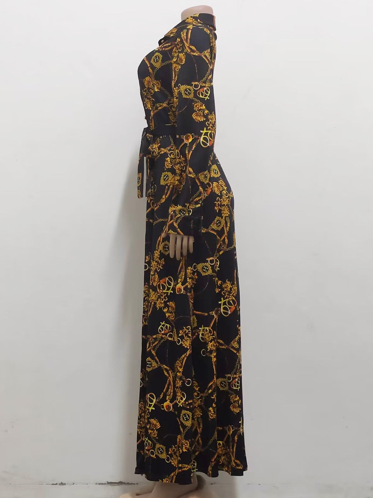 Casual Loose Long Sleeve Print Maxi Dress