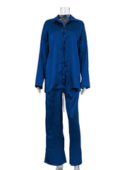 Fashion Loose Satin Casual Pants Two Piece Sets