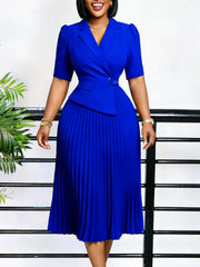 Elegant African Half Sleeve Pleated Slim Midi Dress