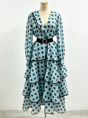 Polka Dot Color Block Tiered Maxi Dress-boutique