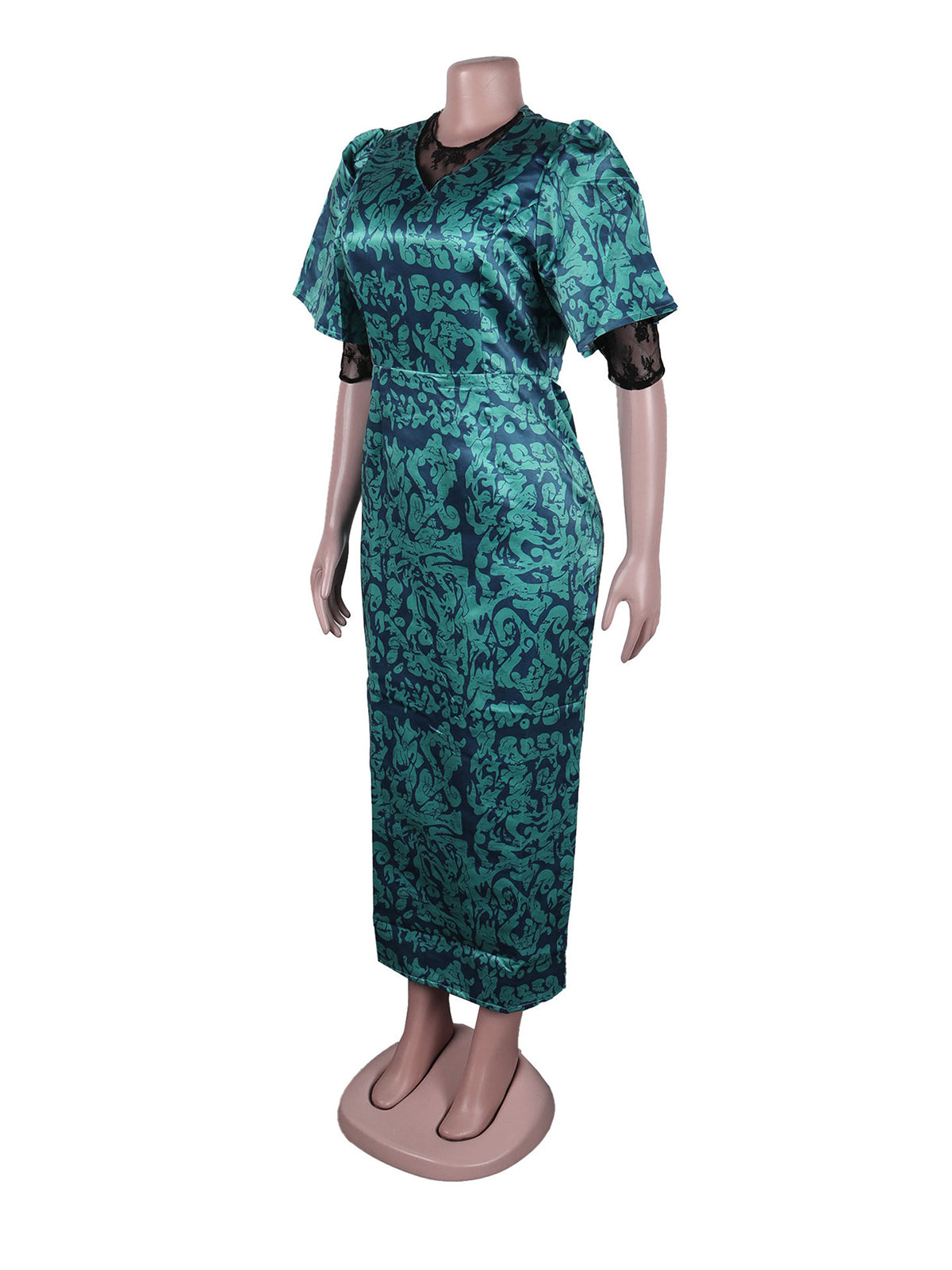 Fashion Print Lace Patchwork Midi Dress