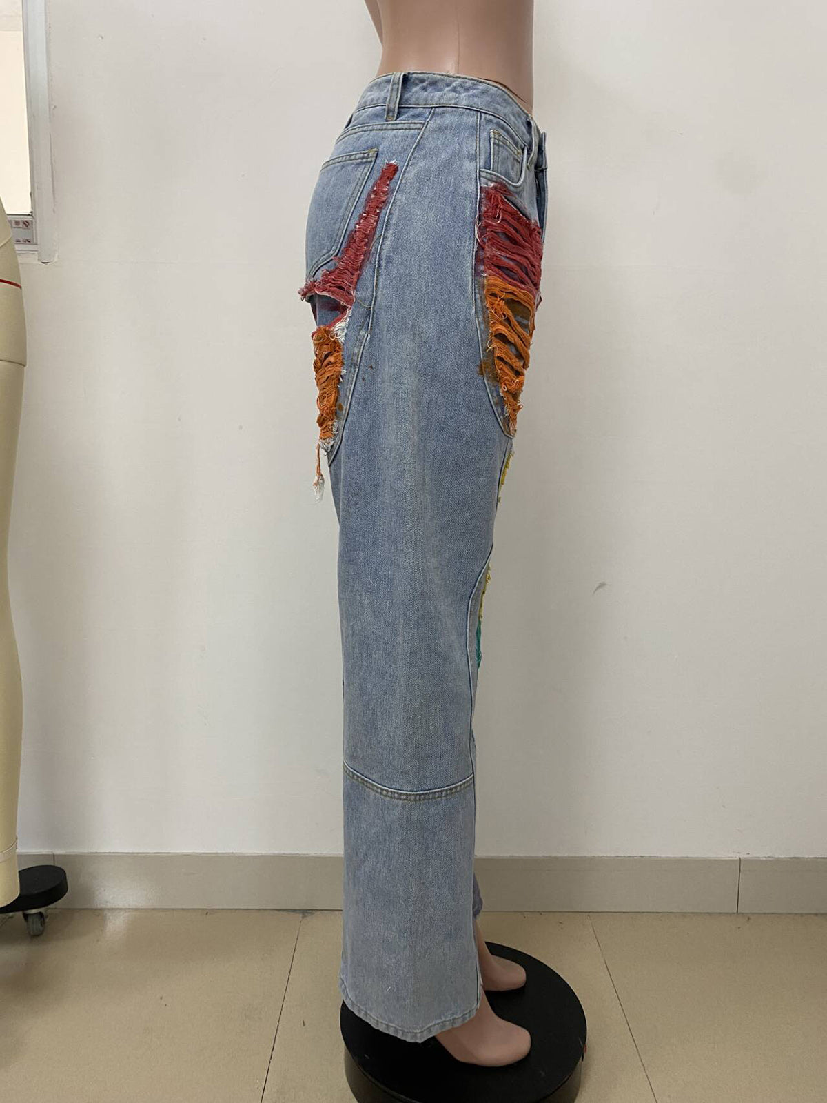 Fashion Gradient Color Ripped Straight Jeans