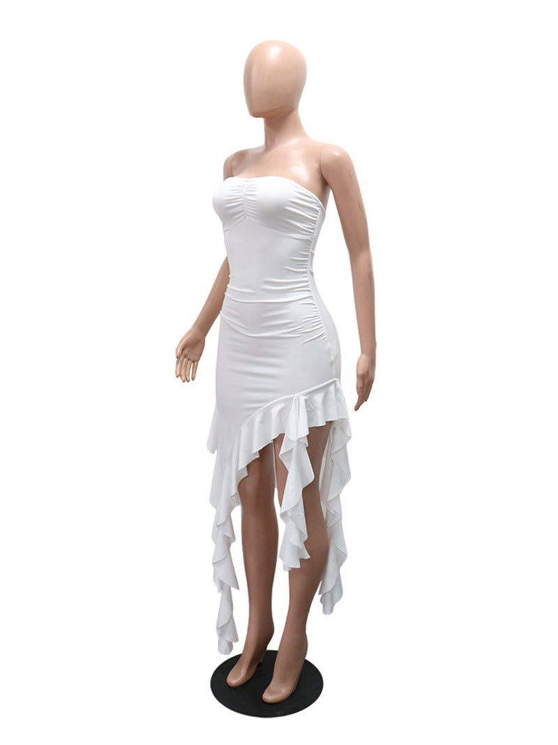 Sexy Strapless Ruffles Bodycon Midi Dress
