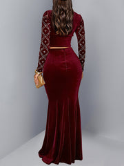 Elegant Rhinestones Cropped Top And Maxi Skirt Sets