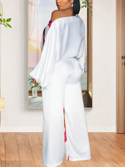 One Shoulder Batwing Long Sleeve Wide Leg Jumpsuit